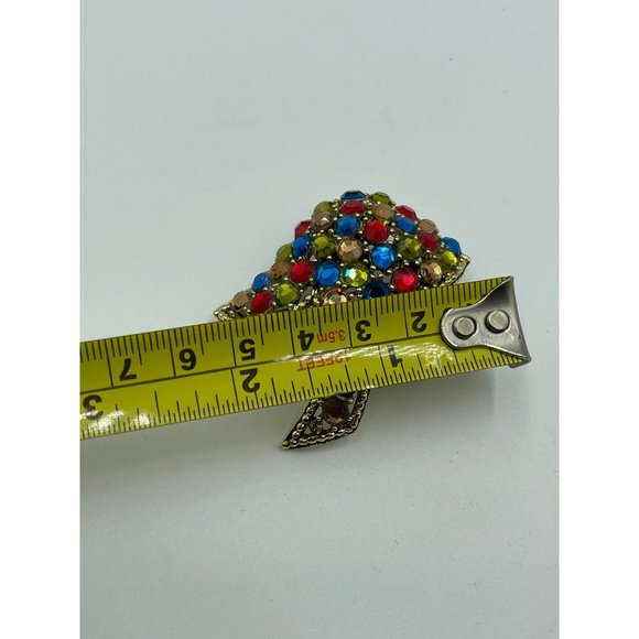 Signed WEISS Gold Tone & Multicolor Rhinestone Mus - Picture 3 of 4